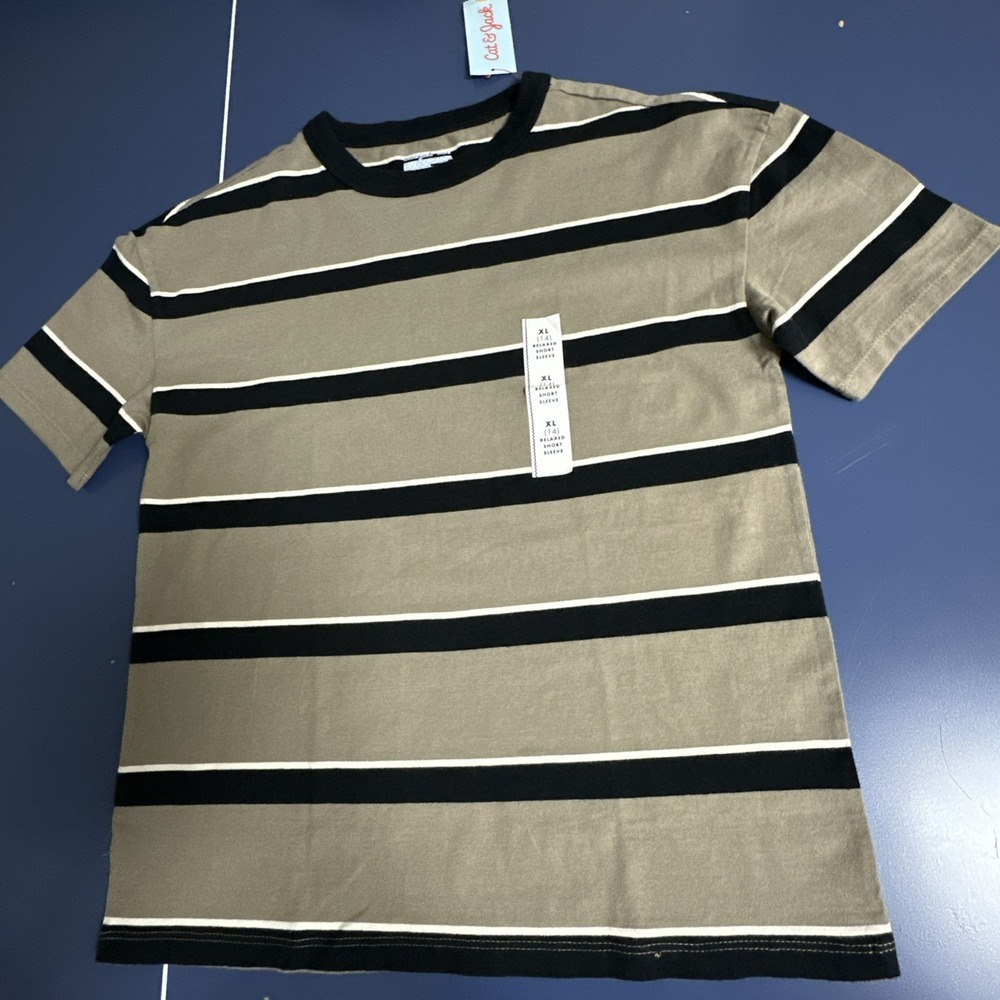 Cat & Jack Ribbed Crewneck Stripped T-Shirt Boys XL 14